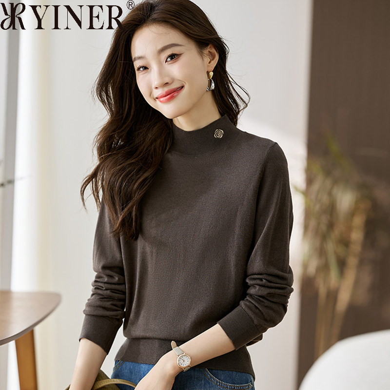 音儿女装清仓折扣羊毛针织毛衣2025春季款半高领简约薄打底衫上衣