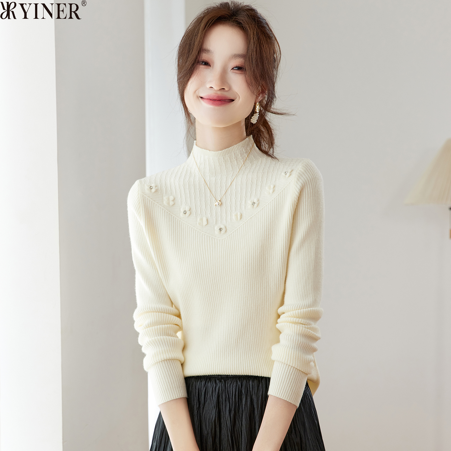 影音儿正品羊毛半高领针织毛衣