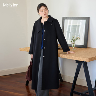 美丽客栈2025秋冬大码 胖mm巨显瘦正肩过膝羊毛羊绒双面呢大衣 女装