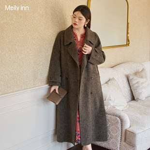 咖色翻领毛呢外套胖mm双面羊毛大衣女 2025冬新款 美丽客栈大码 女装