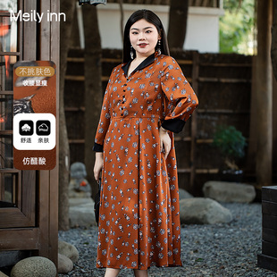 【修身显瘦】美丽客栈麦瑟尔夫人连衣裙大码女胖mm春复古美式长裙