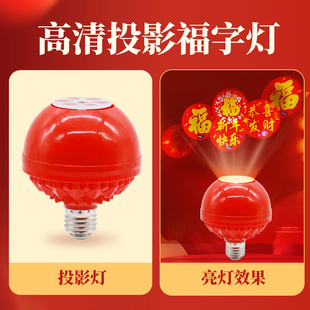 2026新款春节彩灯过新年氛围喜庆七彩发财福字灯旋转灯笼吊线灯泡