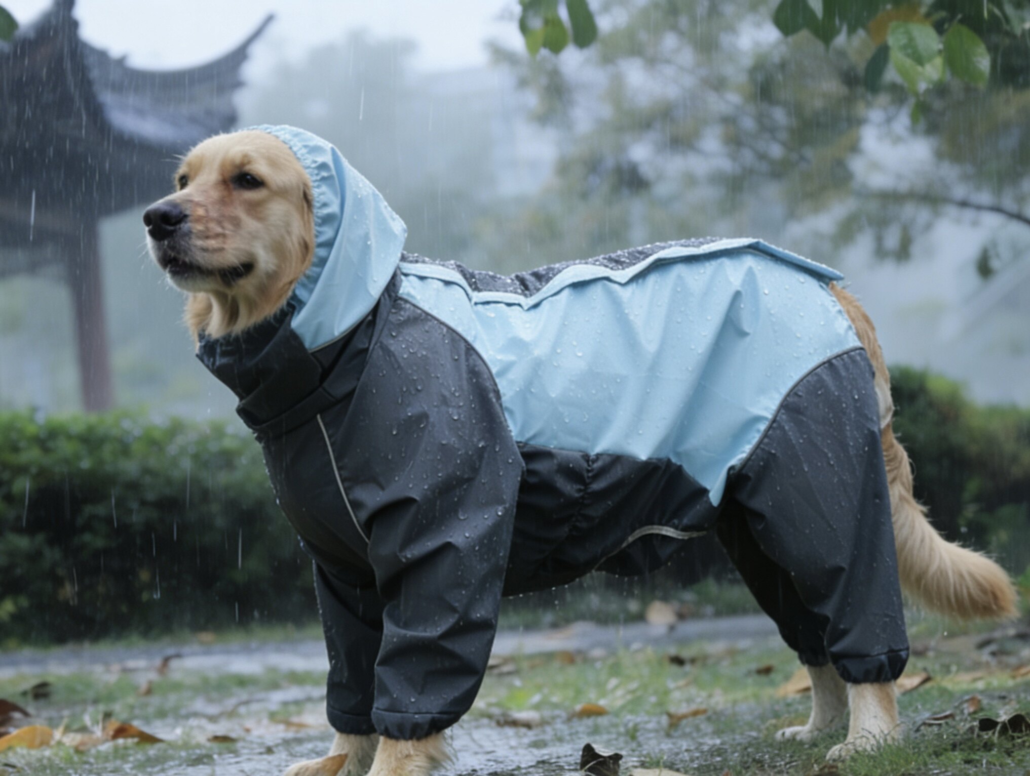 大狗四脚全包防水户外冲锋衣中型犬宠物雨天衣服遛狗防脏阿拉雨衣