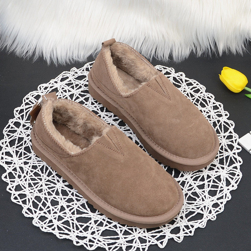 松緊口冬棉鞋牛皮低幫雪地靴子短靴豆豆鞋女加絨懶人孕婦面包瓢鞋在類目 女鞋, 靴子中 - 來自Buy2taobao.com提供專業的淘寶代購服務