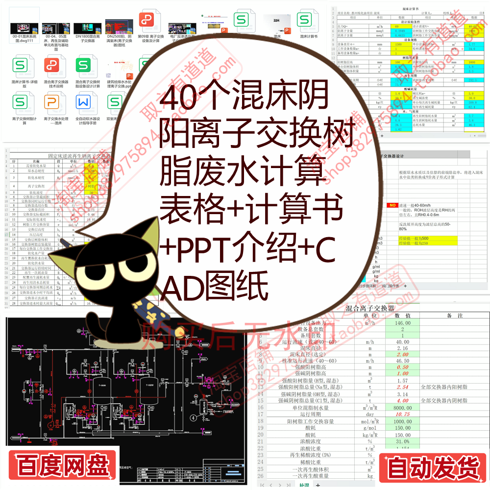 40个混床阴阳离子交换树脂废水计算表格+计算书+PPT介绍+CAD图纸