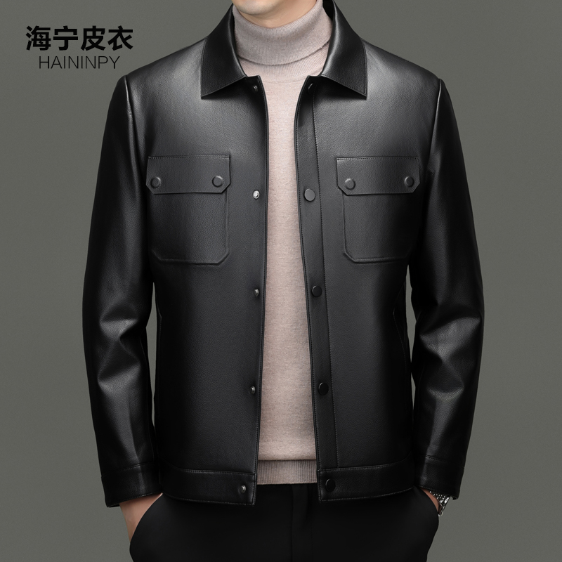 真皮羽绒服男水貂领皮夹克爸爸装