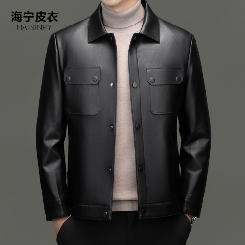 真皮羽绒服男水貂领皮夹克爸爸装