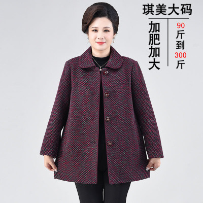 秋冬厚外套妈妈呢子大衣加肥