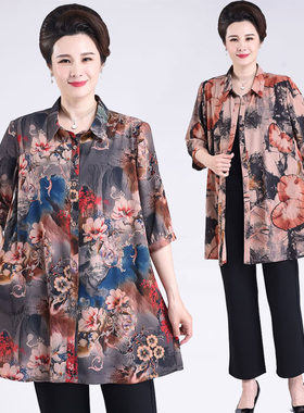 中年胖妈夏季衬衫女装开衫薄款