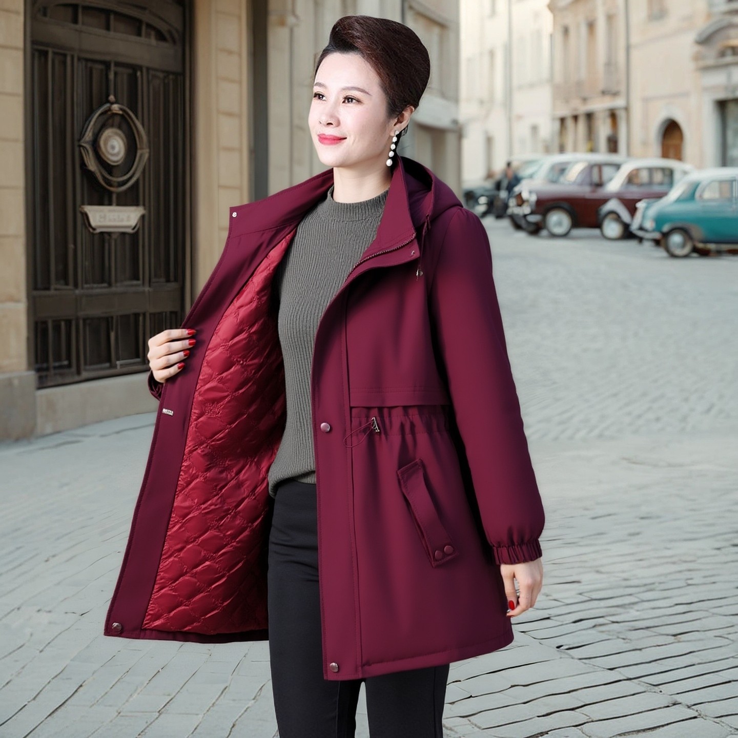 特胖妈妈冬装棉服外套新款加肥加大码夹棉上衣中老年女装洋气奶奶