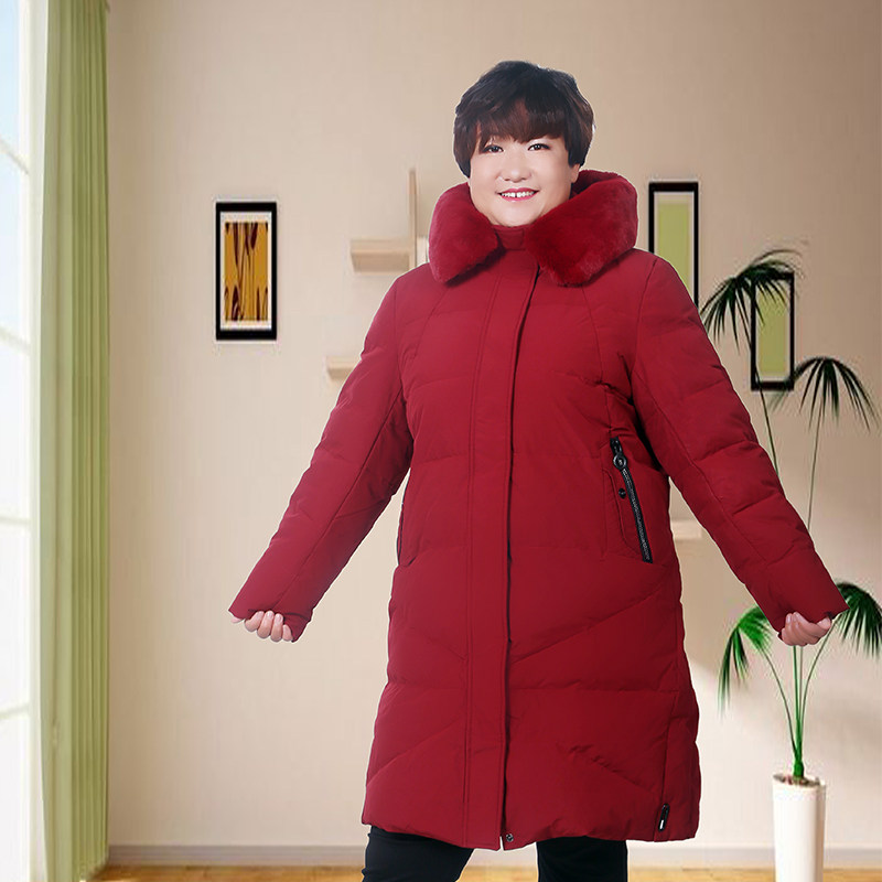 200斤特体超肥大号胖妈妈羽绒服长款羽绒上衣300斤胖女人白鸭绒冬