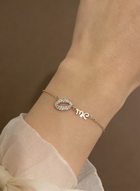 金色镶钻嘴唇手链女设计感百搭