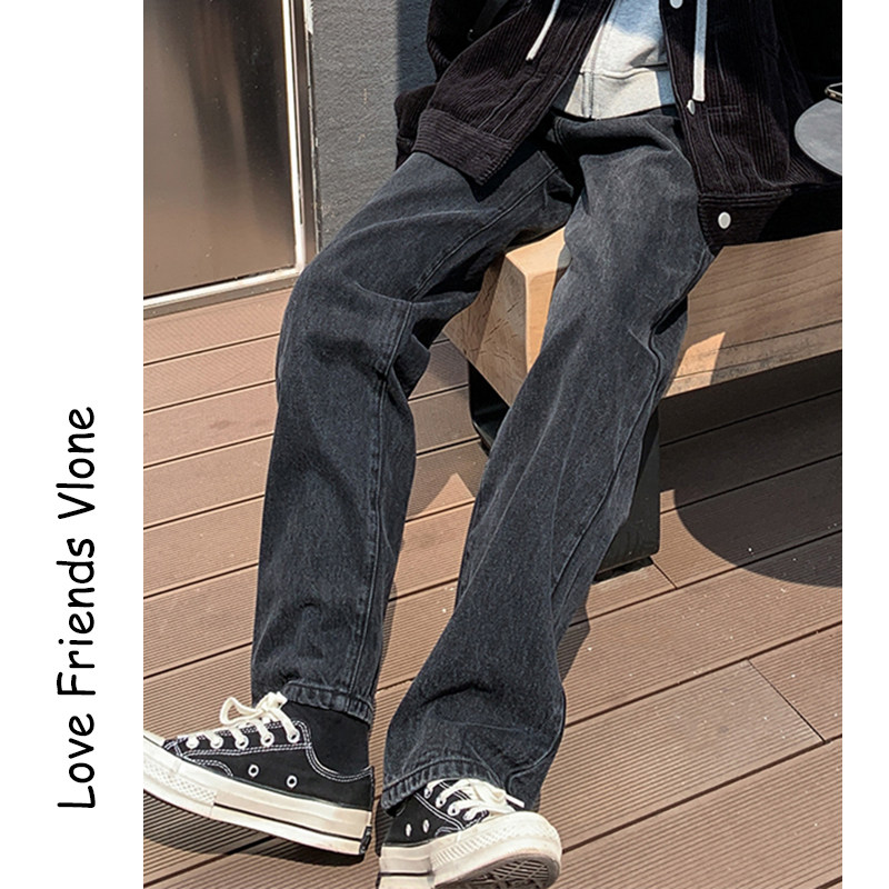 日系直筒牛仔裤女2025秋冬款韩版高腰宽松显瘦长裤百搭灰色拖地裤