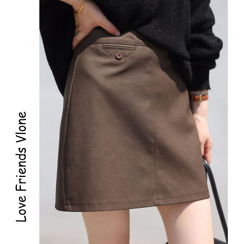 皮裙半身裙女春秋款小个子高腰显瘦a字短裙设计感小众气质包臀裙