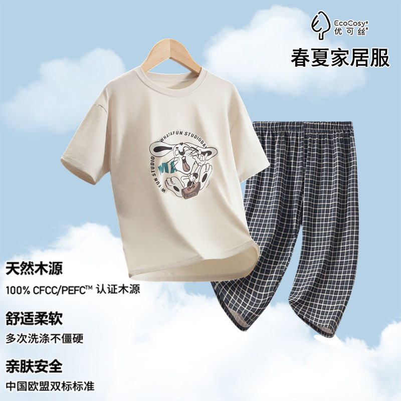 夏季印花男童睡衣短袖短裤七分中大儿童薄款空调服卡通家居服套装