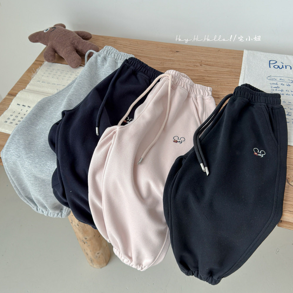 儿童卫裤刺绣卡通春秋新款中大童纯棉运动裤子男女童束脚休闲长裤