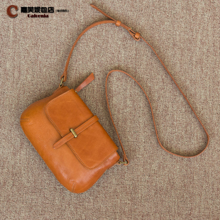 真皮马鞍斜挎包自制手工植鞣牛皮包复古小众女士包包斜挎小包时尚