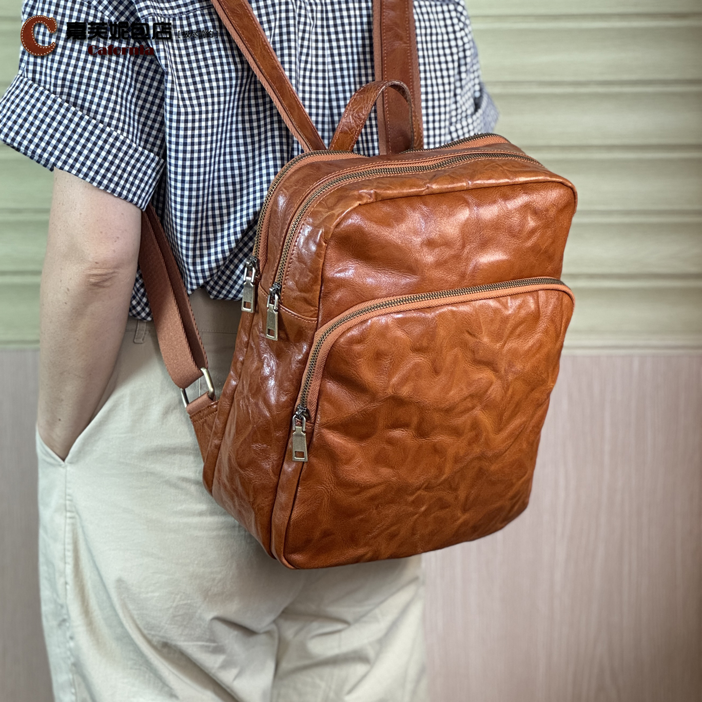 植鞣牛皮旅行包大容量双肩包男女