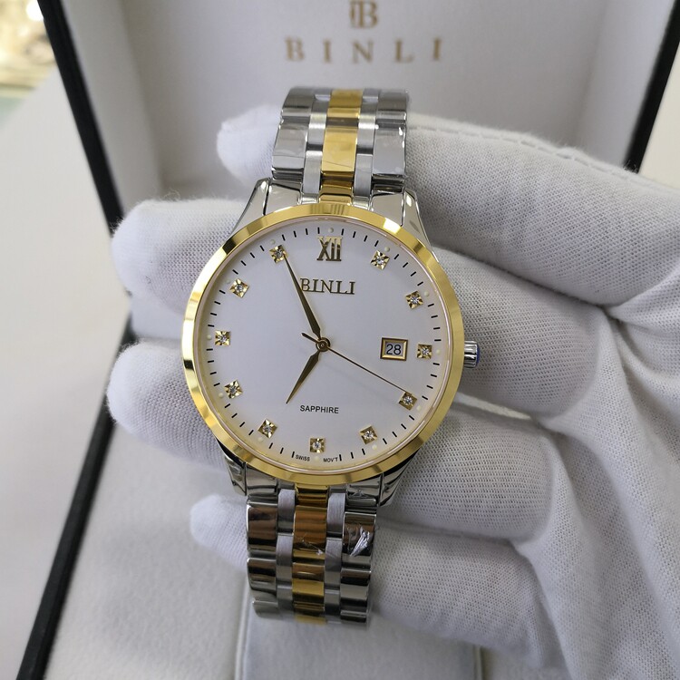 宾利手表男大表盘情侣手表带钻日历自动扣石英表男间金表带8028