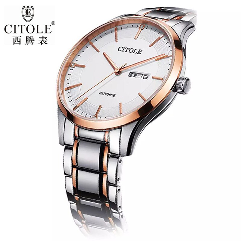 CItole西腾正品大表盘日历星期间钨钢石英表蝴蝶表扣商务表5183