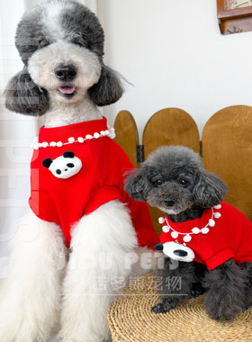 吉多熊狗狗红色熊猫毛衣秋冬保暖针织打底衫宠物服装过年喜庆新年