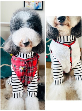 两面穿宠物狗狗大型犬小狗衣服加绒加厚苏格兰红色格子马甲背心