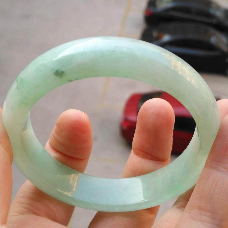 正品缅甸翡翠手镯玉镯子冰糯种飘蓝花翡翠手镯天然玉石 55  59