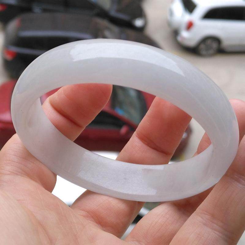 正品缅甸翡翠手镯玉镯子冰糯种飘蓝花翡翠手镯天然玉石 69  59