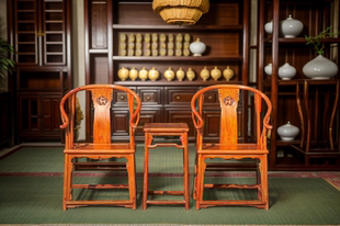白酸枝麒麟圈椅全榫卯餐椅仿古皇宫椅茶椅子三件套实木