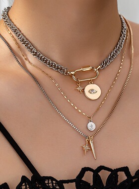 Exaggerated Eye Pendant Multi-layer Stackable Necklace