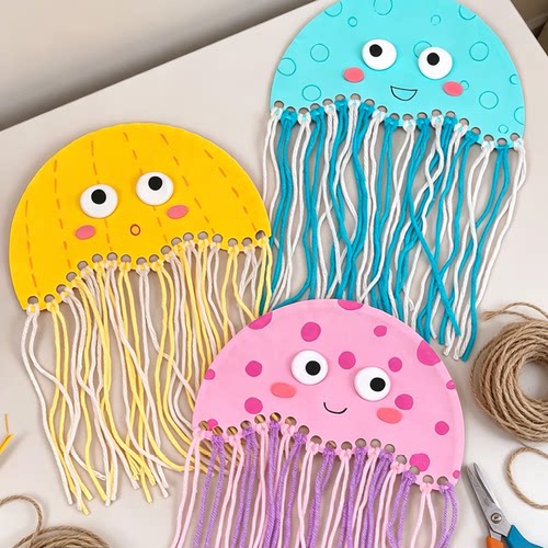 水母毛线手工diy材料包幼儿园儿童手工制作材料包创意装饰品