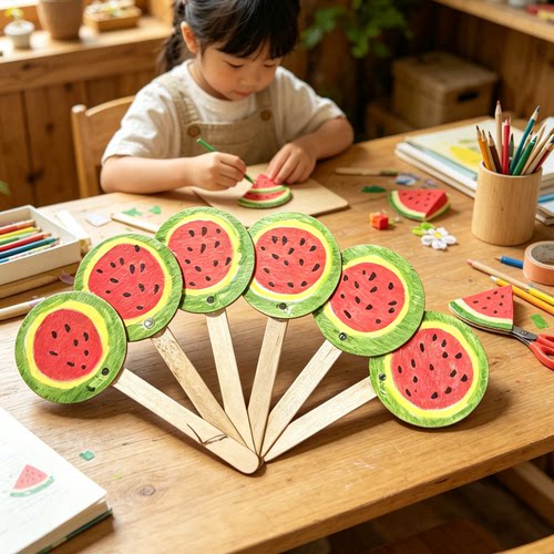 六一手工礼物幼儿园环创材料包手工挂饰原木色水果手工扇DIY创作