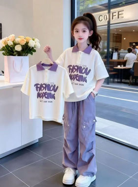 女童POLO短袖工装裤套装女大童装