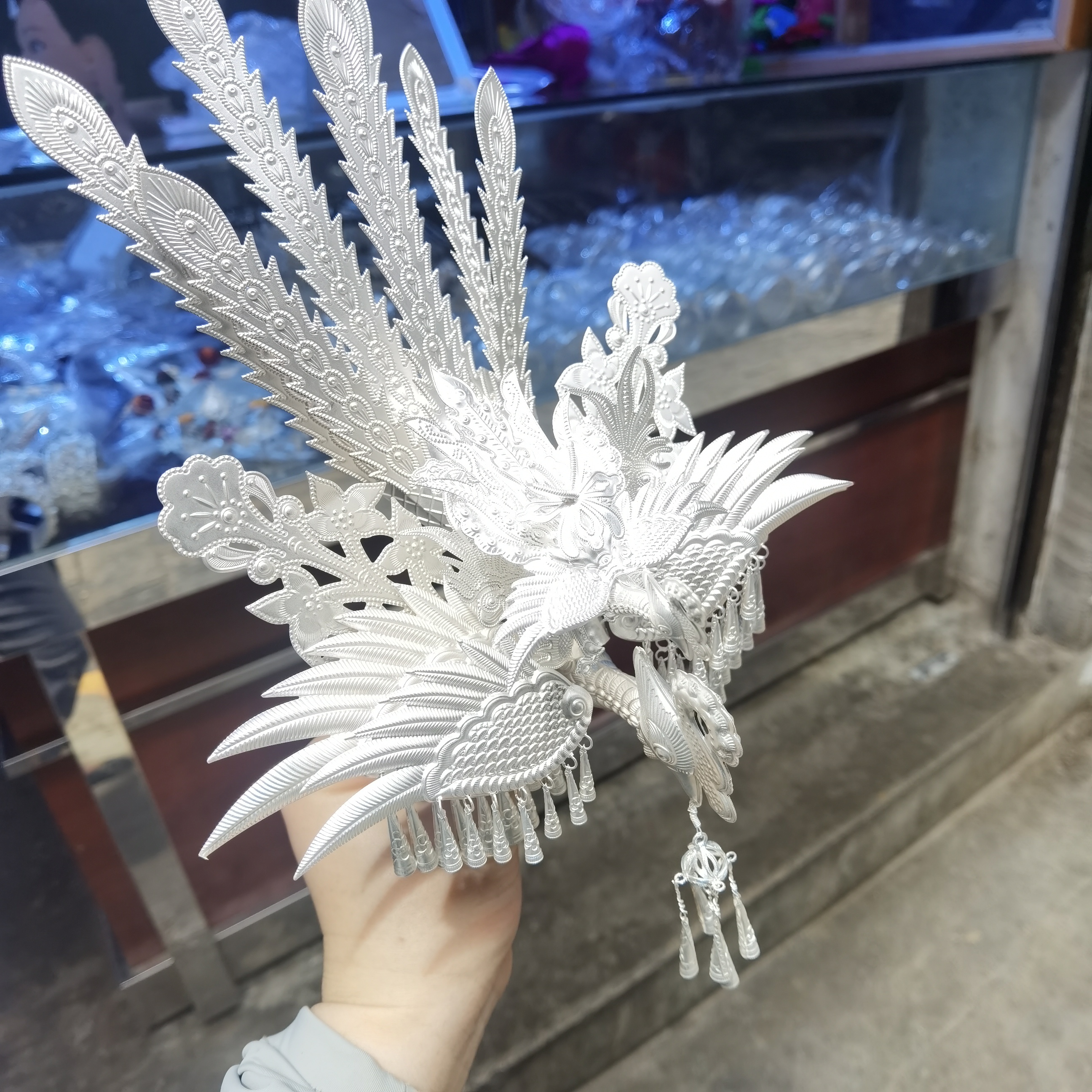 少数民族头饰苗族侗族水族新款凤凰孔雀头饰白铜镀银凤凰