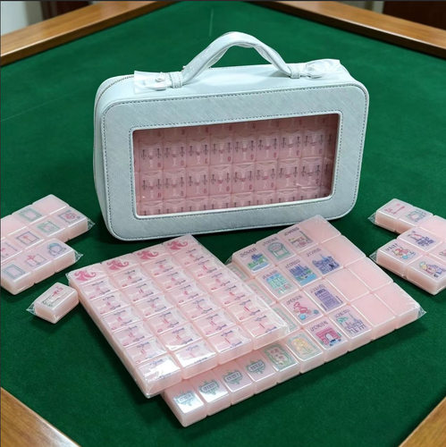 出口订单现货十字纹PU透明手提麻将收纳包 旅行迷你麻将收纳袋