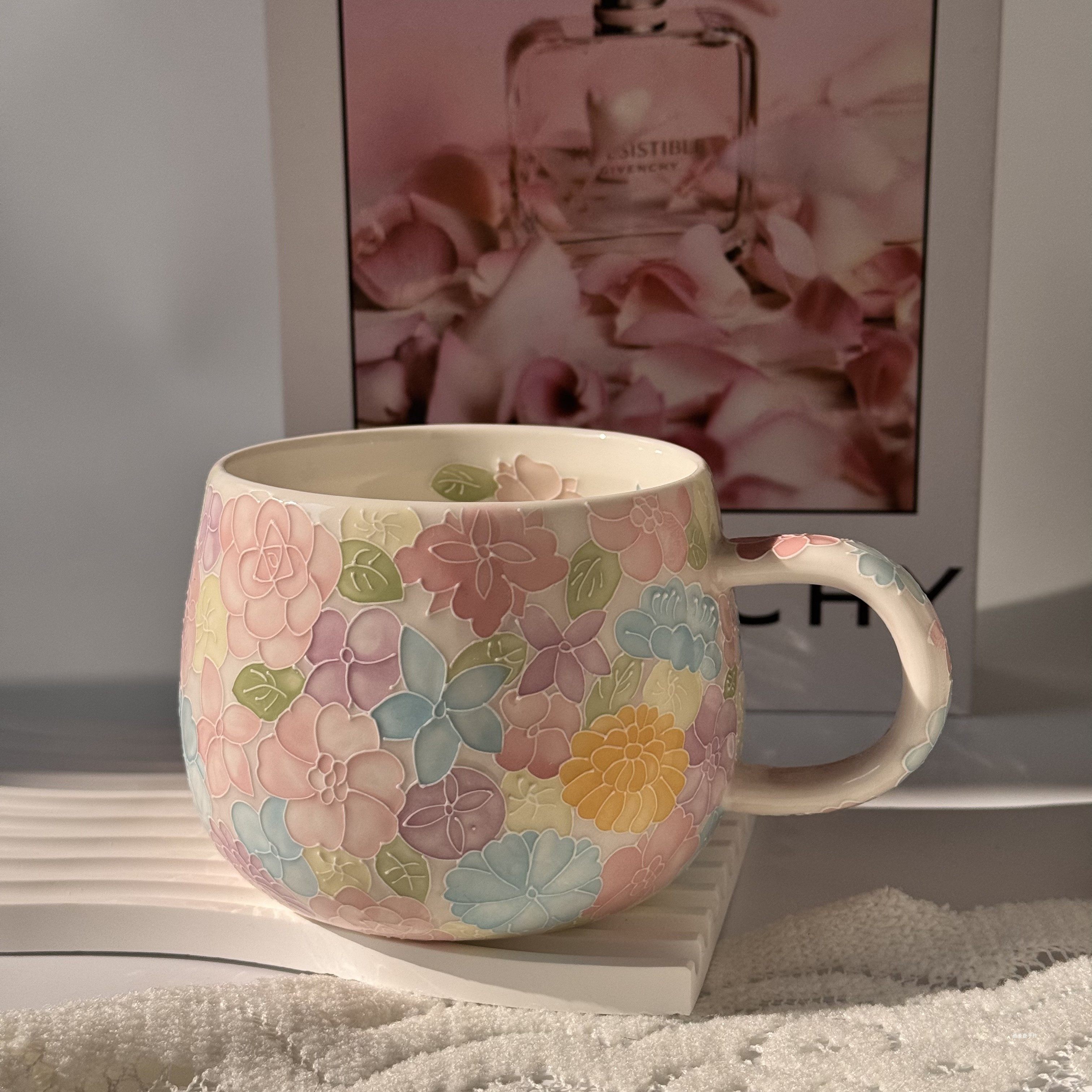 景德镇手绘陶瓷杯万花大肚杯高颜值马克杯女生家用办公咖啡杯水杯,餐饮具,马克杯,淘宝优惠券,粉丝福利购,淘宝优惠卷