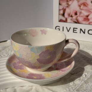 景德镇手绘万花杯高颜值马克杯圆口咖啡杯陶瓷家用办公室漂亮水杯