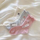 ZYZ儿童袜子3双春秋棉韩系木耳边刺绣蝴蝶结卷边女童公主中筒袜