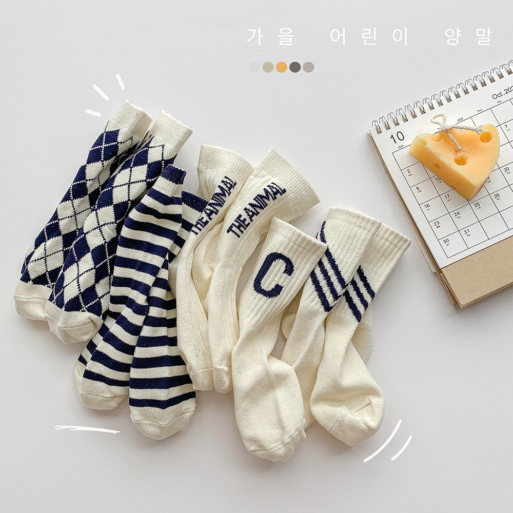 5双 25年春夏秋冬ins男女儿童袜子网红C字母潮韩学生精梳棉中筒袜