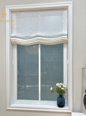 纯亚麻100%Linen柔式简约现代素色亚麻加厚布中式风升降罗马帘