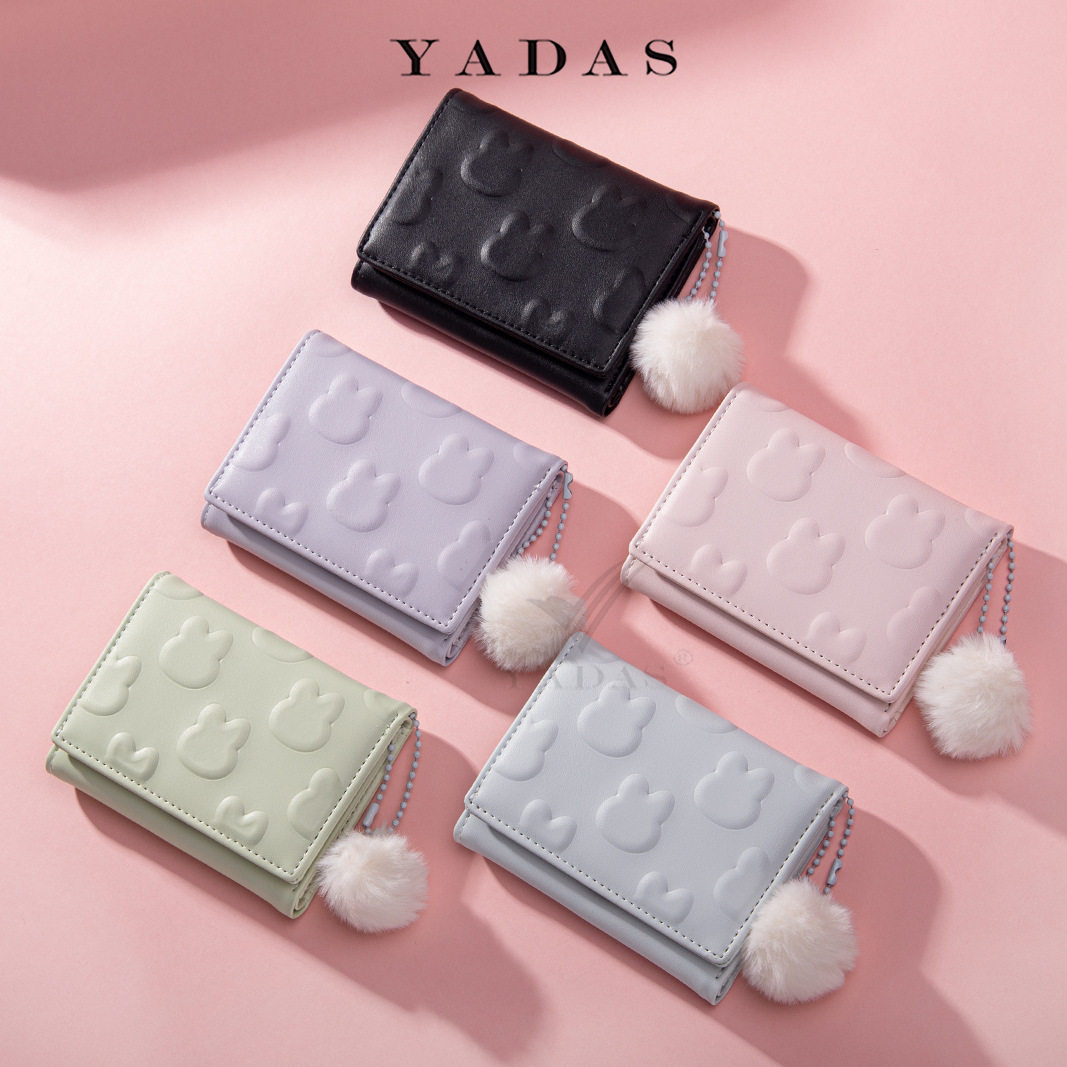 【绒毛球挂饰】YADAS女士小钱包兔子PU短款小零钱包卡通可爱学生