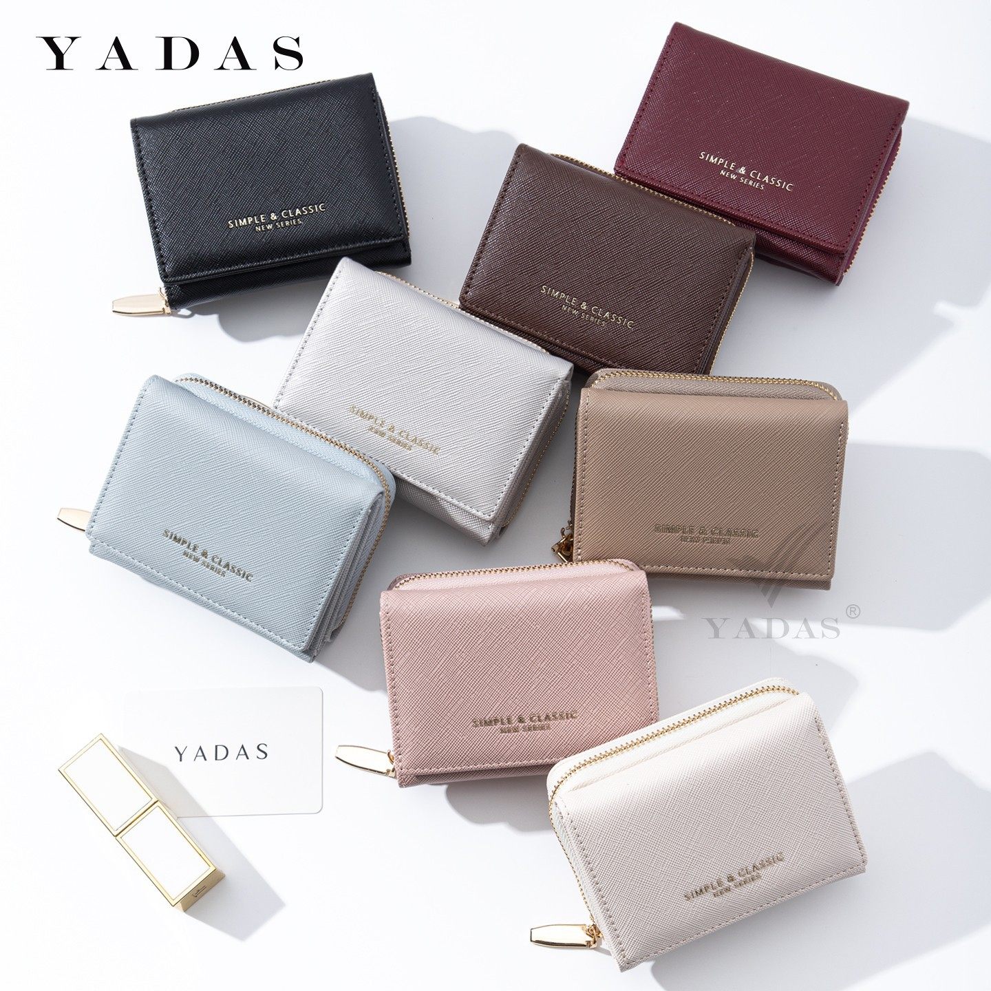 YADAS新款三折叠可爱学生钱包ins女士十字纹零钱包高级感韩版卡包