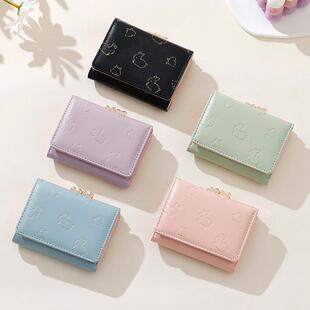 时尚小清新短款卡通小兔子女士钱包多功能三折可爱片夹子零钱包小