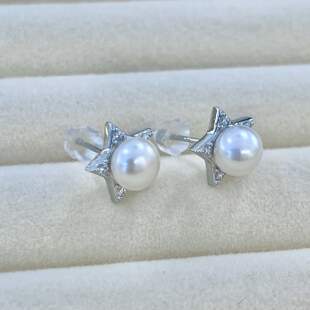 北海新款涠洲岛珍珠耳钉耳饰时尚星星天然珍珠饰品夏日百搭时尚款