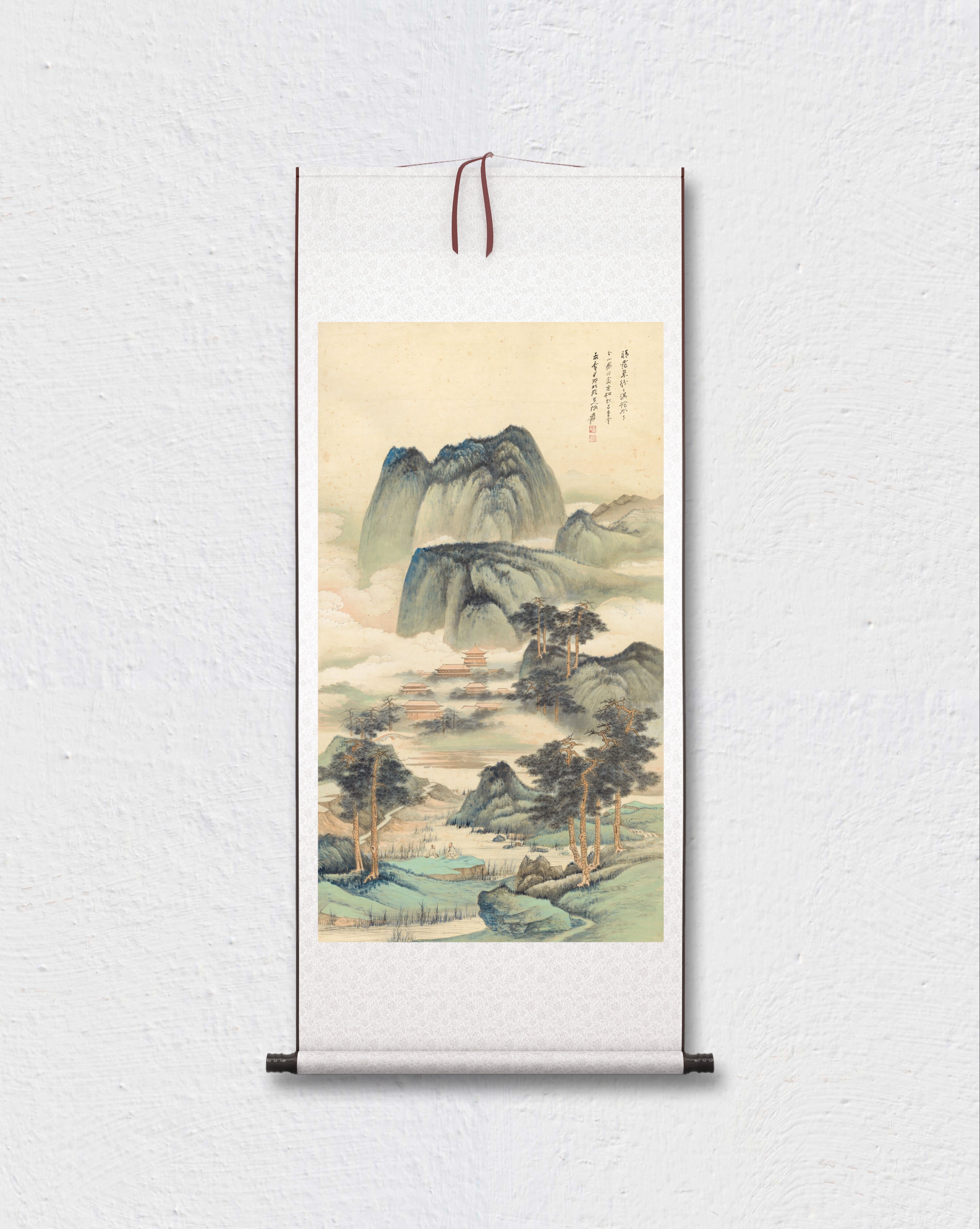 张大千 晴霭仙阁图立轴 山水国画 美术资源 客厅装饰 微喷复制