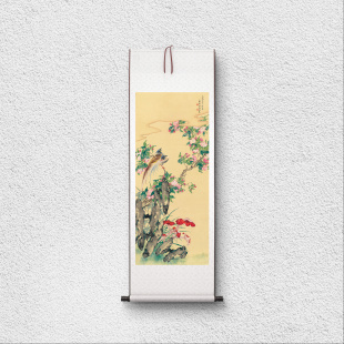 屈兆麟 花鸟图 国画立轴 装裱定制 墙面装饰 纸本绢布 艺术微喷