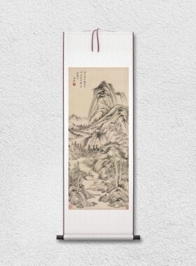 王鉴 云壑松阴图 山水立轴 国画装裱 墙面装饰 纸本绢布 微喷复制