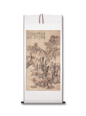 蓝瑛 长林红叶图 山水国画 挂轴装裱 墙面装饰 纸本绢布 微喷复制