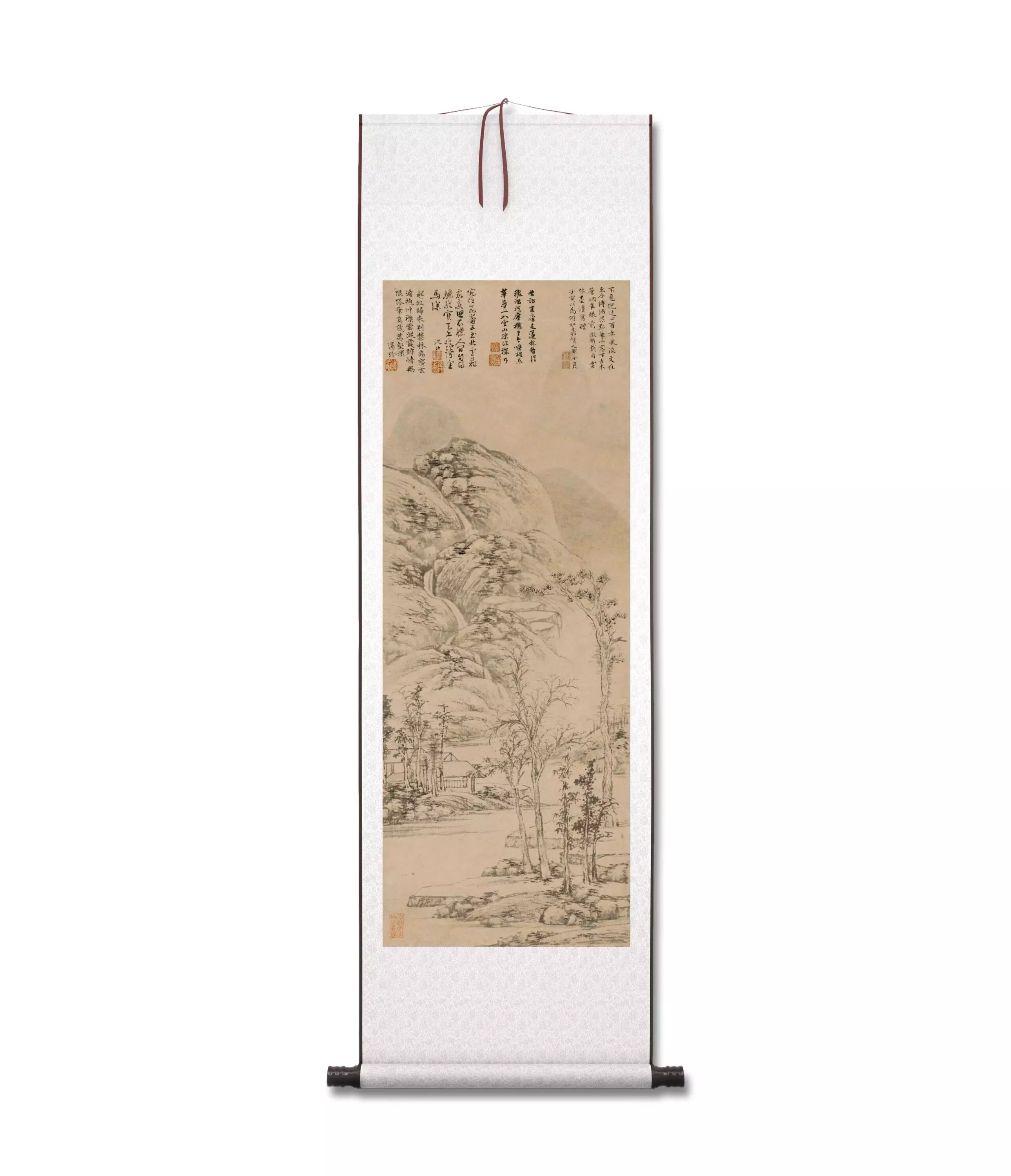 文徵明 古木苍烟图 墙面装饰 画芯挂轴 纸本绢布 微喷复制