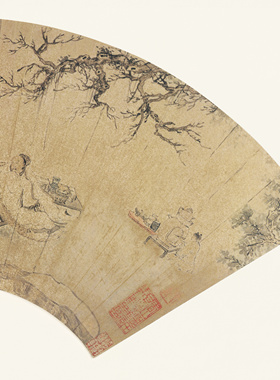 唐寅 烹茶图 行书扇面 山水国画 临摹学习 纸本绢布 微喷复制